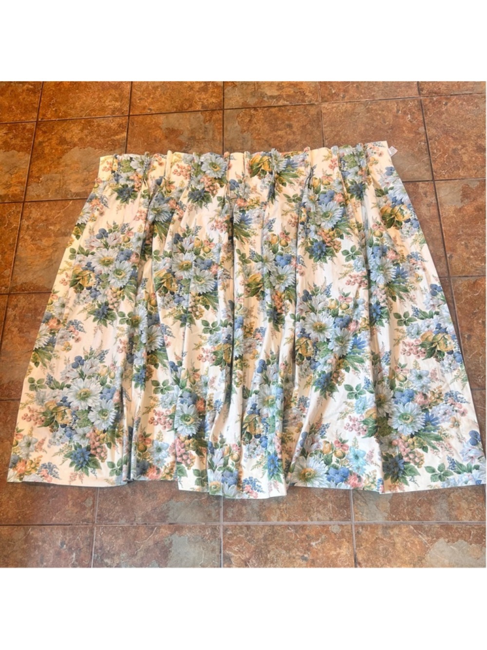 VTG 70s Sears, Roebuck Co. Floral Chintz Retro Curtain Set 4 Pinched Pleat Blue